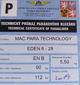 MAC Eden 6 (Trend 6) 28 90-115kg Listovaný Žádné SIV Nelétáno na písku Nevětveno Nekoupáno