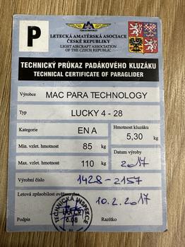 MAC Lucky 4 28 85-110kg Drobné opravy Nelétáno na písku TK platná Žádné SIV Nevětveno Nekoupáno