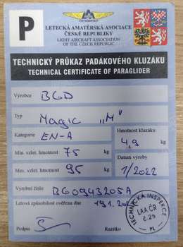 BGD Magic M 75-95kg Žádné SIV Nelétáno na písku Nekoupáno Drobné opravy TK čerstvá S batohem